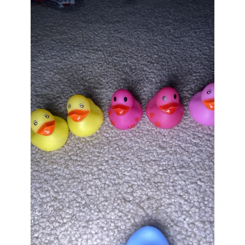 13 Piece Mini Rubber Duck Toy Lot Multi-Color Hearts